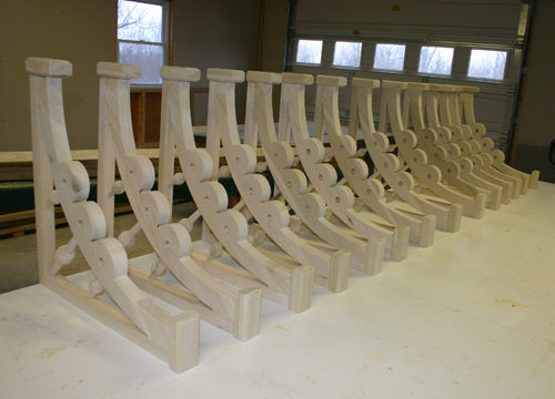 Row of custom braces for installation