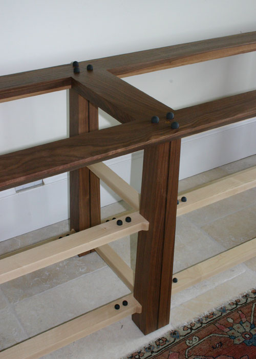 American Black Walnut stereo furniture - close up of isolation balls for vibration absorption