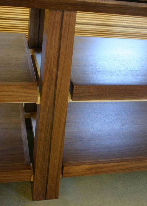 American Black Walnut stereo furniture - close up of shelves