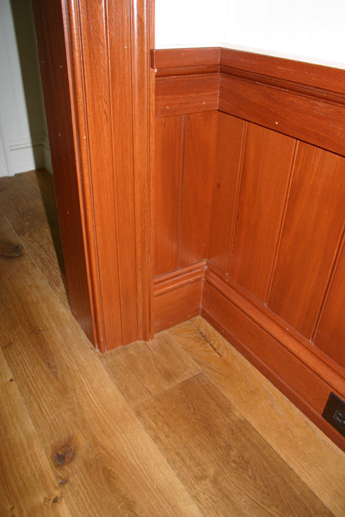 South American Mahogany casing, base molding, beadboard, wainscot, cove and sill