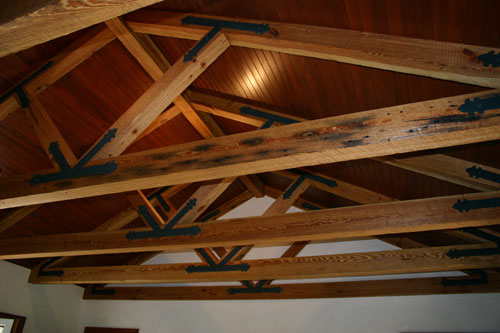 South American Mahogany beadboard ceiling