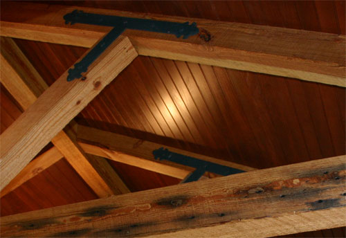 Beadboard ceiling close up